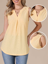 Eyelet Sleeveless Notch Neck Loose Fit Casual Tank Top