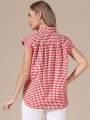 Gingham Cap Sleeves Button Down Blouse