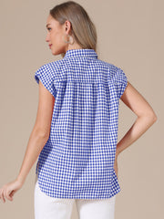 Gingham Cap Sleeves Button Down Blouse