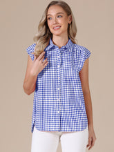 Gingham Cap Sleeves Button Down Blouse