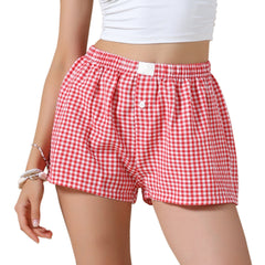 Gingham Buttons Comfy Breathable Beach Casual Shorts