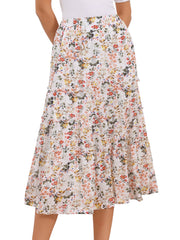 Chiffon Floral Printed Long Tiered Ruffle Boho Midi Skirt