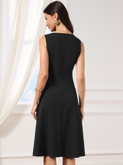 Square Neck Sleeveless Office Formal Work A-Line Dress