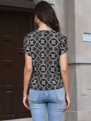 Boho Eyelet Notch Neck Petal Sleeve Cotton Blouse