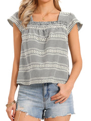 Gingham Square Neck Cap Sleeve Blouse