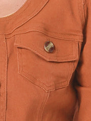 Denim Collarless Pockets 3/4 Sleeve Feminine Style Jacket