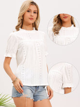 Eyelet Ruffled Puff Sleeve Casual Blouse