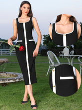 Square Neck Contrast Color Knit Midi Bodycon Dress