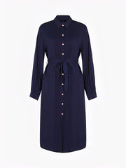 Collared Long Sleeves Pockets Midi Shirt Dress