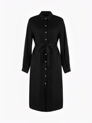 Collared Long Sleeves Pockets Midi Shirt Dress