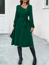 Irregular Collar Button Long Sleeve Midi A-Line Dress