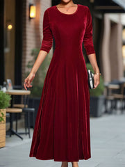 Round Neck Long Sleeves Maxi Velvet Dress