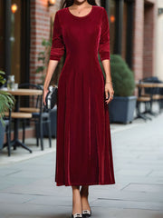 Round Neck Long Sleeves Maxi Velvet Dress