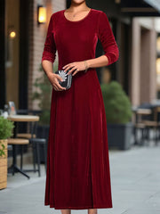 Round Neck Long Sleeves Maxi Velvet Dress