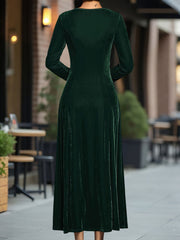 Round Neck Long Sleeves Maxi Velvet Dress