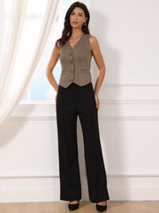 Striped V Neck Sleeveless Button Down Pocketed Fully Lined Waistcoat Vest