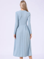 Crew Neck Long Sleeve Pocketed A-Line Sweater Dresses