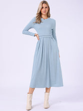 Crew Neck Long Sleeve Pocketed A-Line Sweater Dresses