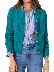 Round Neck Long Sleeves Button Down Knitted Cardigans