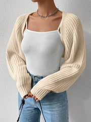 Ribbed Knit Open Front Long Sleeves Cardigan Shrugs