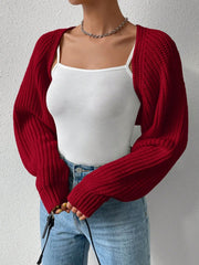 Ribbed Knit Open Front Long Sleeves Cardigan Shrugs