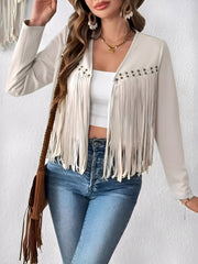 Faux Suede Cow Girl Tassel Copped Jacket