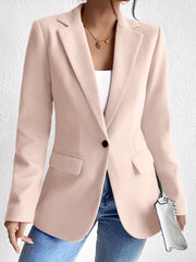 Solid Color Notched Laple One Button Blazer