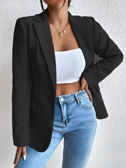 Solid Color Notched Laple One Button Blazer