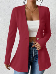 Single Button Solid Color Long Sleeve Jacket