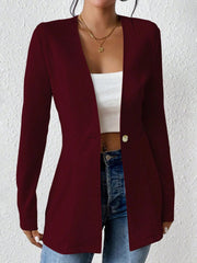 Single Button Solid Color Long Sleeve Jacket