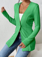 Single Button Solid Color Long Sleeve Jacket