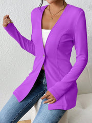 Single Button Solid Color Long Sleeve Jacket