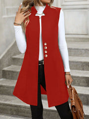 Solid Color Sleeveless Pockets Mid-Length Vest