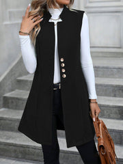Solid Color Sleeveless Pockets Mid-Length Vest