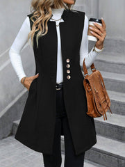 Solid Color Sleeveless Pockets Mid-Length Vest