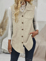 Solid Color Sleeveless Button Down Corduroy Vest