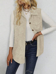 Solid Color Sleeveless Button Down Corduroy Vest