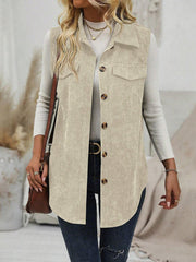 Solid Color Sleeveless Button Down Corduroy Vest