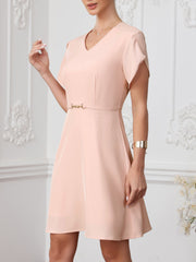 V Neck Petal Sleeve Casual Midi Dress