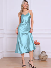 Satin Sleeveless Spaghetti Strap Maxi Dress