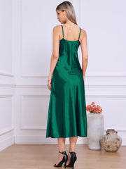 Satin Sleeveless Spaghetti Strap Maxi Dress