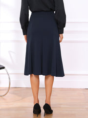 Solid Color Business Casual Midi High Waisted Flared Skirt