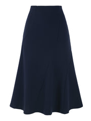 Solid Color Business Casual Midi High Waisted Flared Skirt