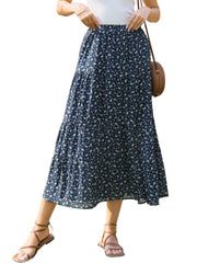 Floral Elastic Waisted Slit A-Line Tiered Long Skirts