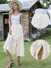 Floral Elastic Waisted Slit A-Line Tiered Long Skirts