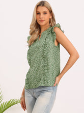 Ruffled Cap Sleeve Notch Neck Summer Floral Blouse