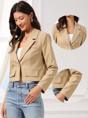 Lapel Collar Work Office Long Sleeve Cropped Blazer