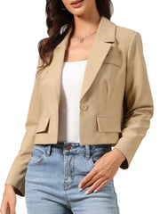 Lapel Collar Work Office Long Sleeve Cropped Blazer