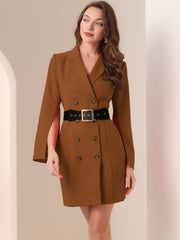Elegant Slit Sleeve Belted Double Breasted Work Office Blazer Dress