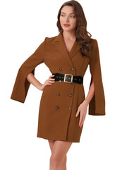 Elegant Slit Sleeve Belted Double Breasted Work Office Blazer Dress